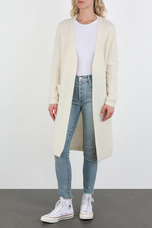 Wool Open Front Cardigan in Cream BOSS